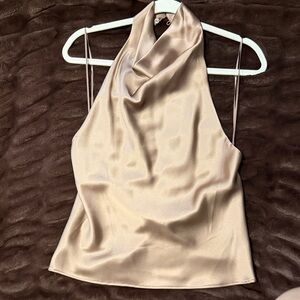 Zara Tan Satin Halter Blouse